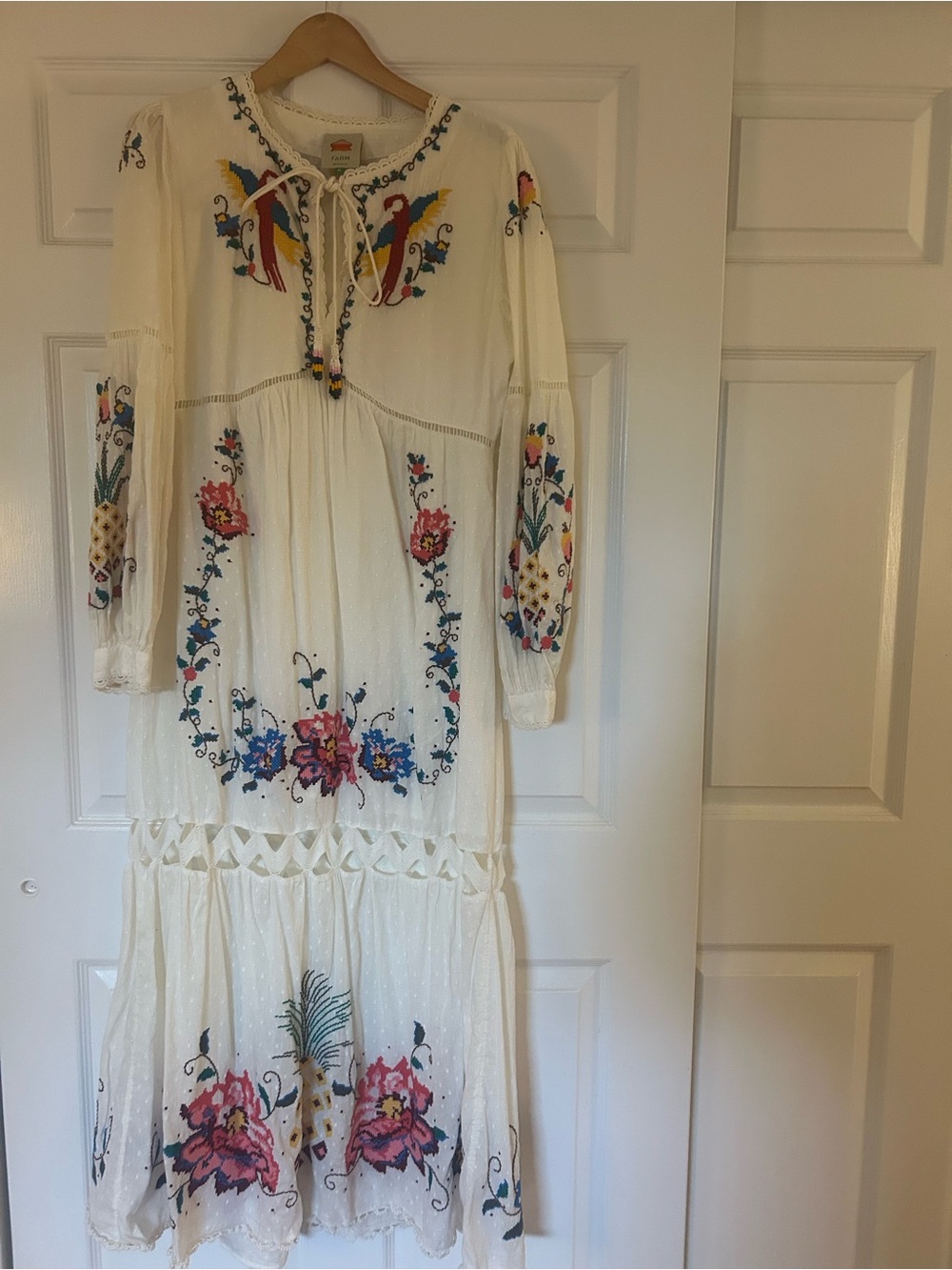 FARM Rio White Macaw Maxi Dress with Multicolor Floral & Pineapple Embroidery - Picture 5 of 16